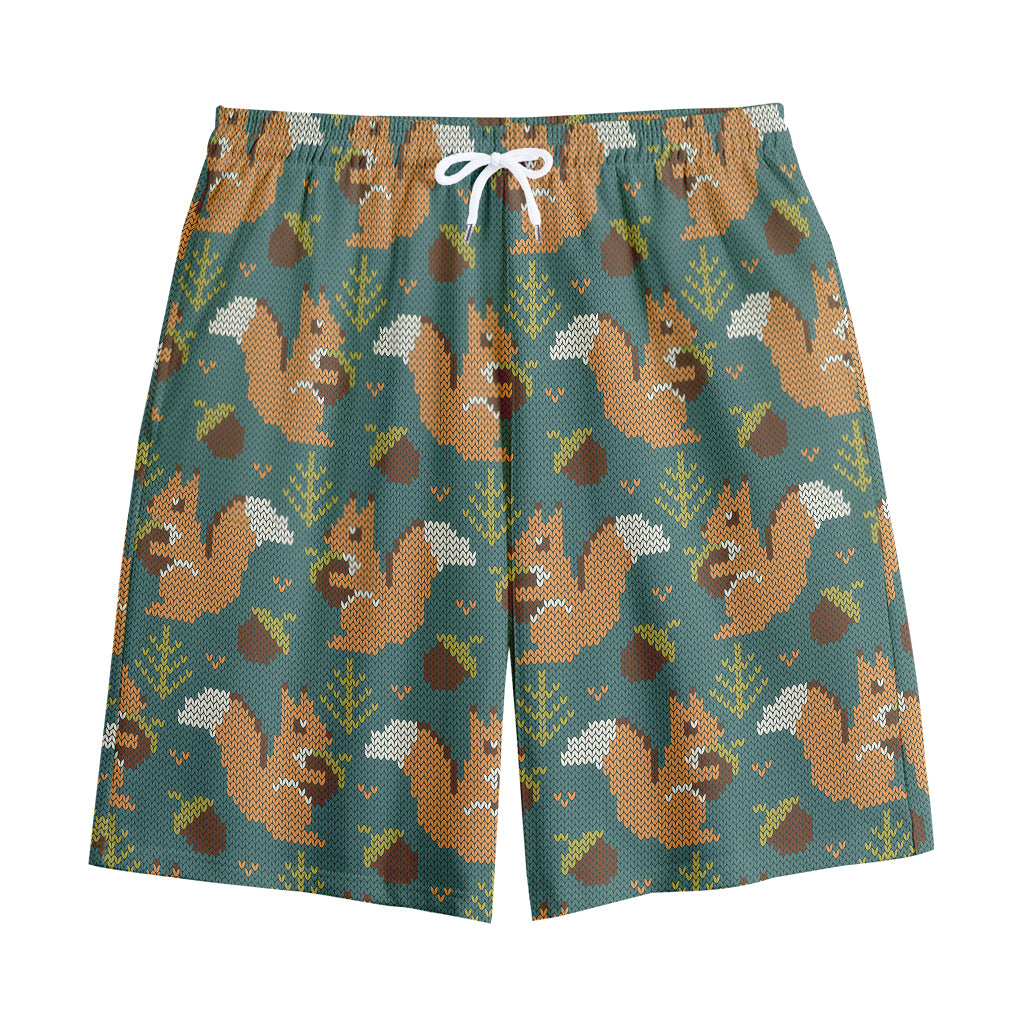 Squirrel Knitted Pattern Print Cotton Shorts
