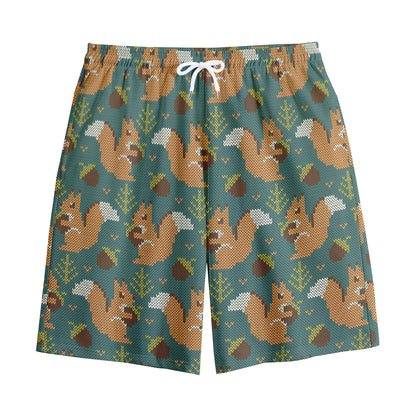 Squirrel Knitted Pattern Print Cotton Shorts