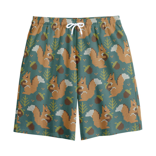 Squirrel Knitted Pattern Print Cotton Shorts