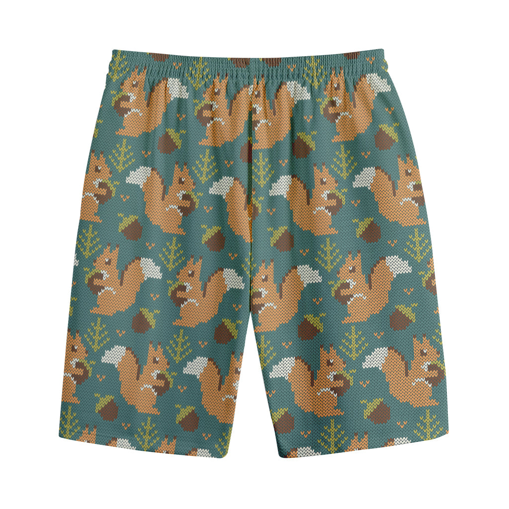 Squirrel Knitted Pattern Print Cotton Shorts