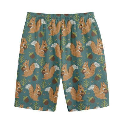 Squirrel Knitted Pattern Print Cotton Shorts