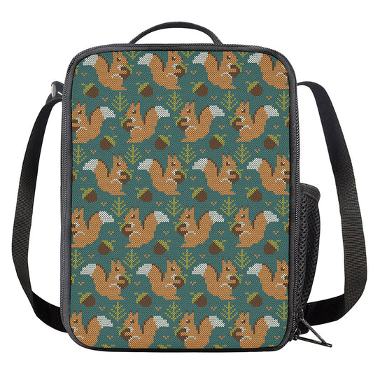 Squirrel Knitted Pattern Print Crossbody Lunch Bag