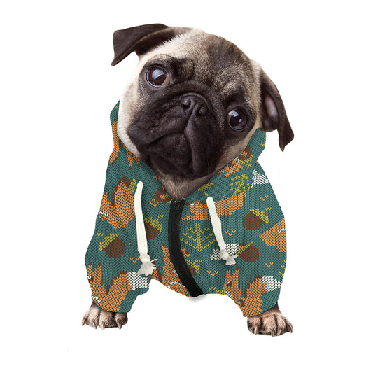 Squirrel Knitted Pattern Print Dog Zip Up Hoodie