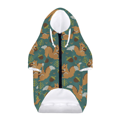 Squirrel Knitted Pattern Print Dog Zip Up Hoodie