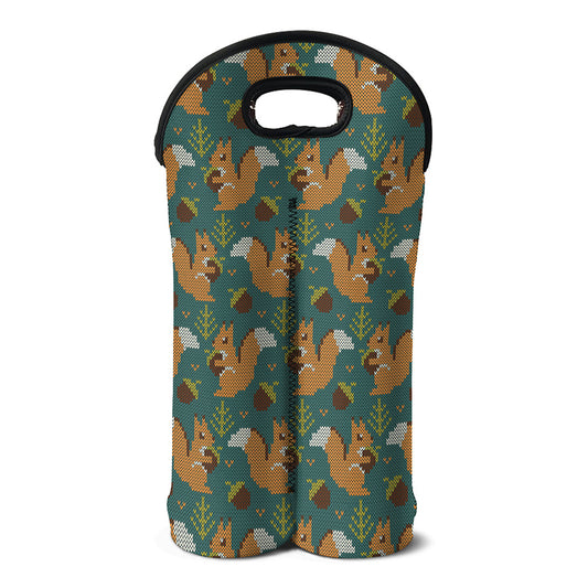 Squirrel Knitted Pattern Print Double Neoprene Wine Tote