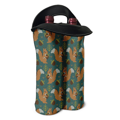 Squirrel Knitted Pattern Print Double Neoprene Wine Tote