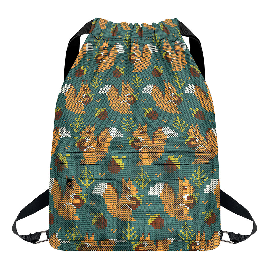 Squirrel Knitted Pattern Print Drawstring Backpack