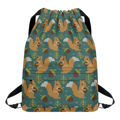 Squirrel Knitted Pattern Print Drawstring Backpack
