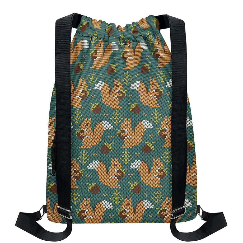 Squirrel Knitted Pattern Print Drawstring Backpack