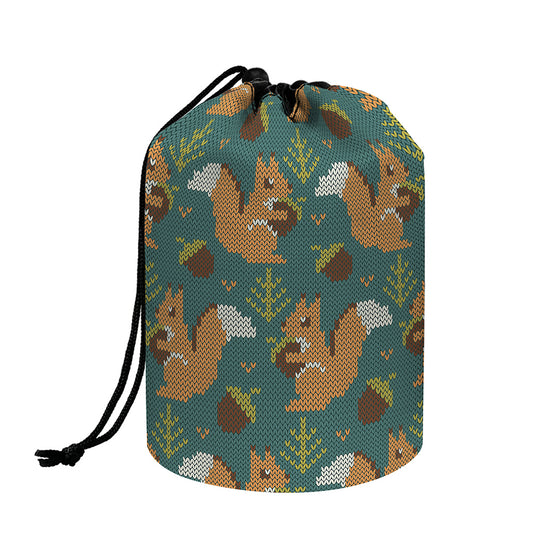 Squirrel Knitted Pattern Print Drawstring Makeup Bag