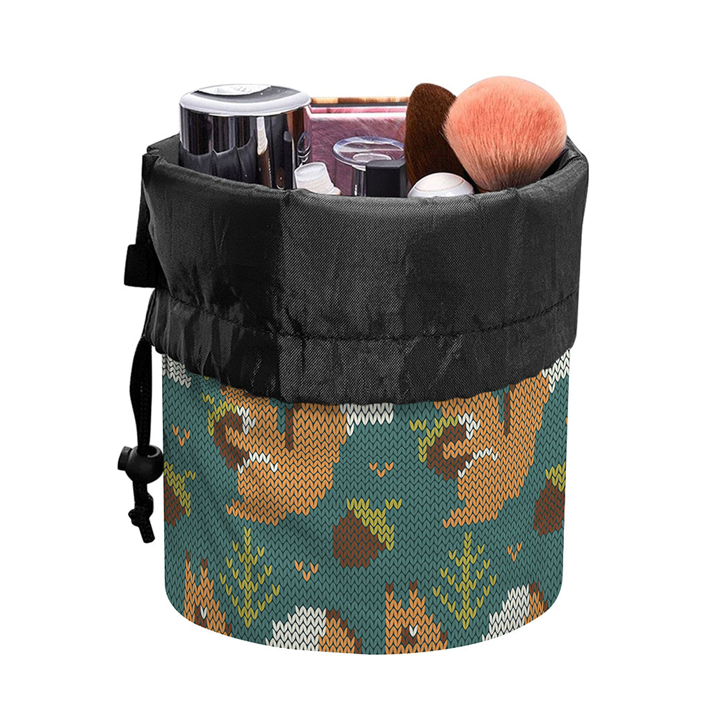 Squirrel Knitted Pattern Print Drawstring Makeup Bag