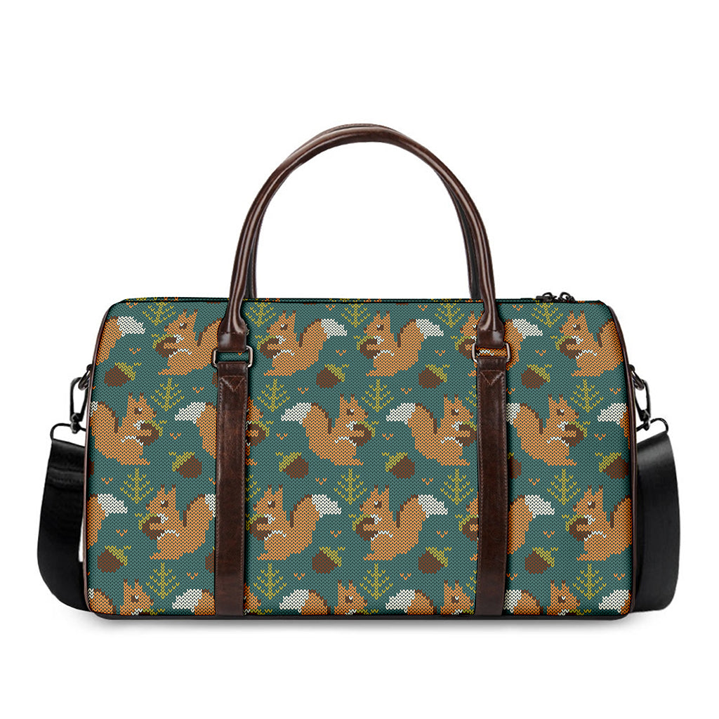 Squirrel Knitted Pattern Print Duffle Bag