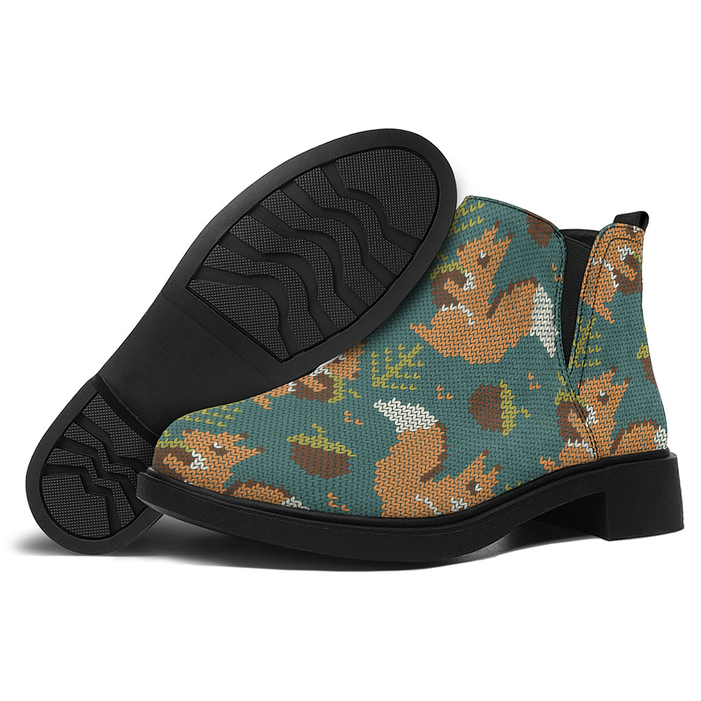 Squirrel Knitted Pattern Print Flat Ankle Boots