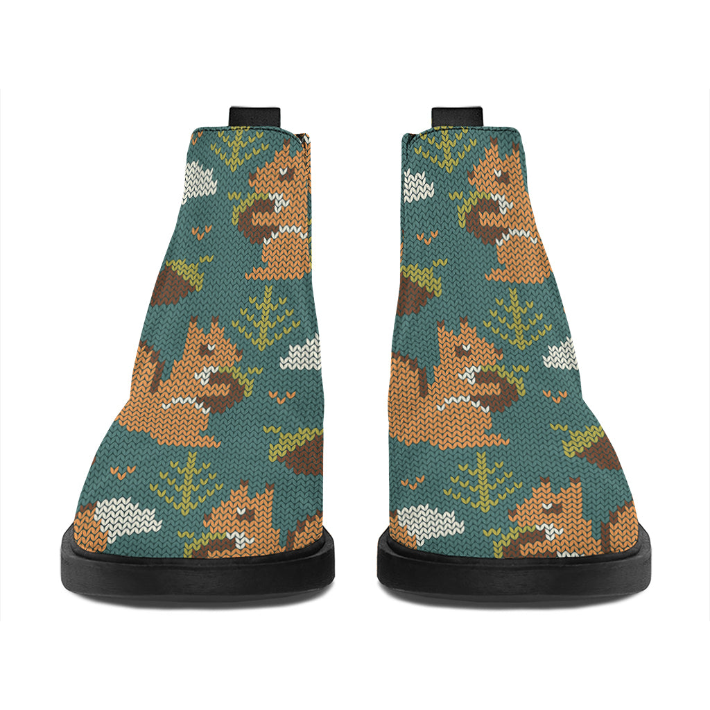 Squirrel Knitted Pattern Print Flat Ankle Boots