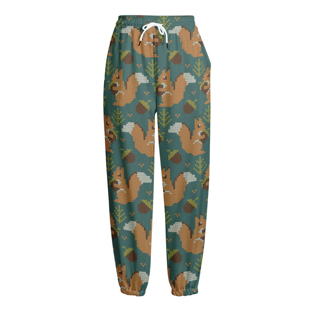 Squirrel Knitted Pattern Print Fleece Lined Knit Pants