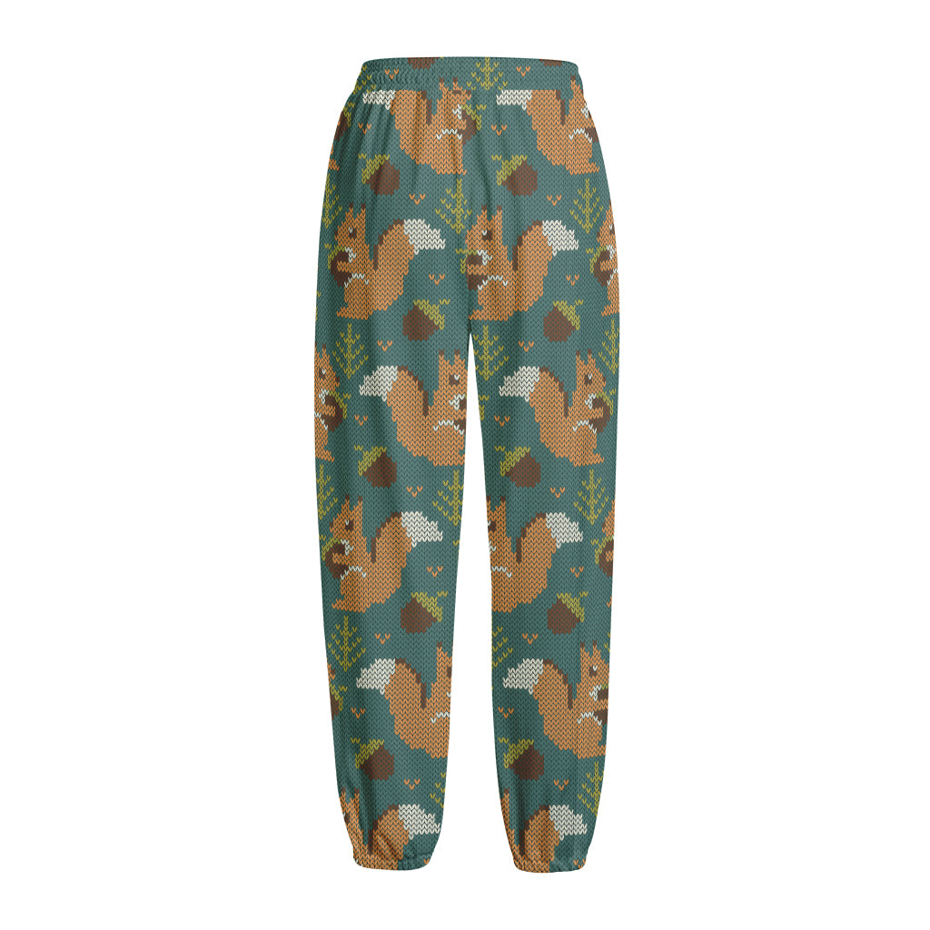 Squirrel Knitted Pattern Print Fleece Lined Knit Pants