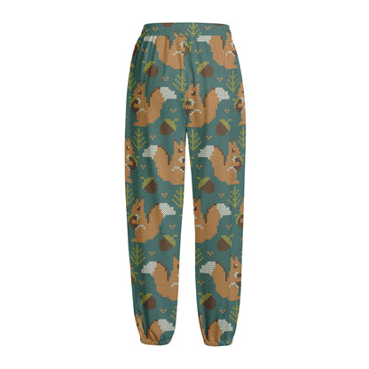 Squirrel Knitted Pattern Print Fleece Lined Knit Pants
