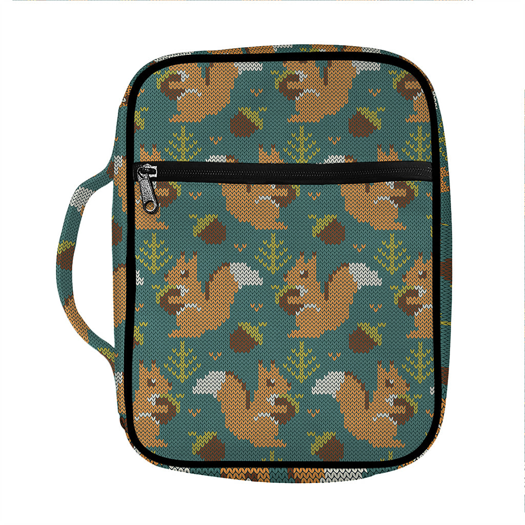 Squirrel Knitted Pattern Print Front Pocket Bible Bag