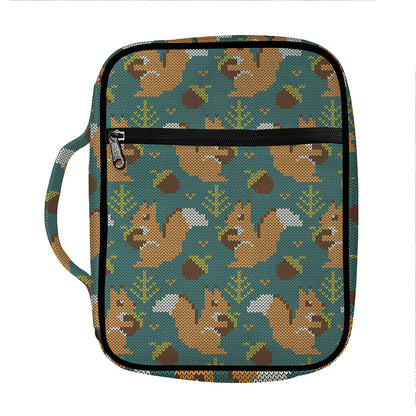Squirrel Knitted Pattern Print Front Pocket Bible Bag