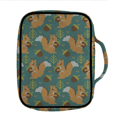 Squirrel Knitted Pattern Print Front Pocket Bible Bag