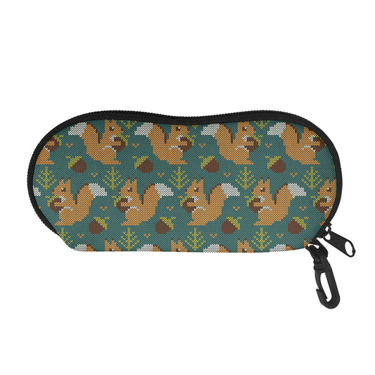 Squirrel Knitted Pattern Print Glasses Case