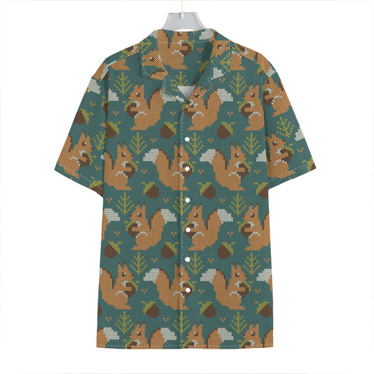 Squirrel Knitted Pattern Print Hawaiian Shirt