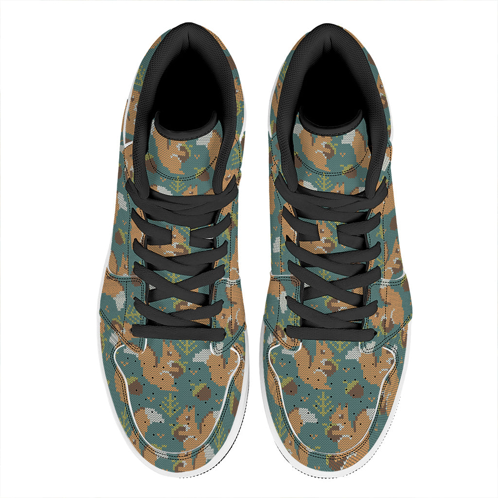 Squirrel Knitted Pattern Print High Top Leather Sneakers