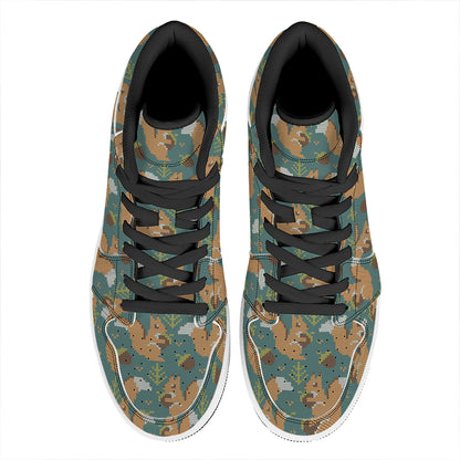 Squirrel Knitted Pattern Print High Top Leather Sneakers