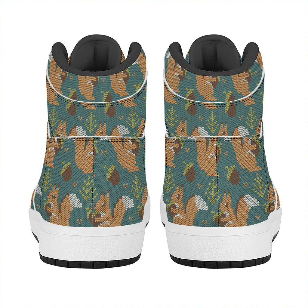 Squirrel Knitted Pattern Print High Top Leather Sneakers