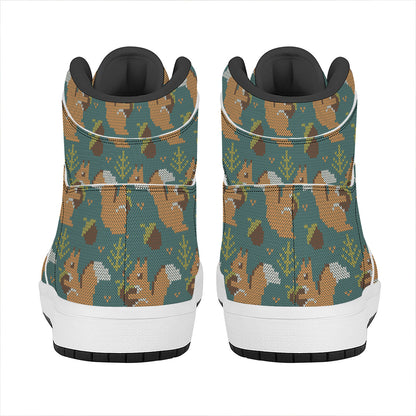 Squirrel Knitted Pattern Print High Top Leather Sneakers