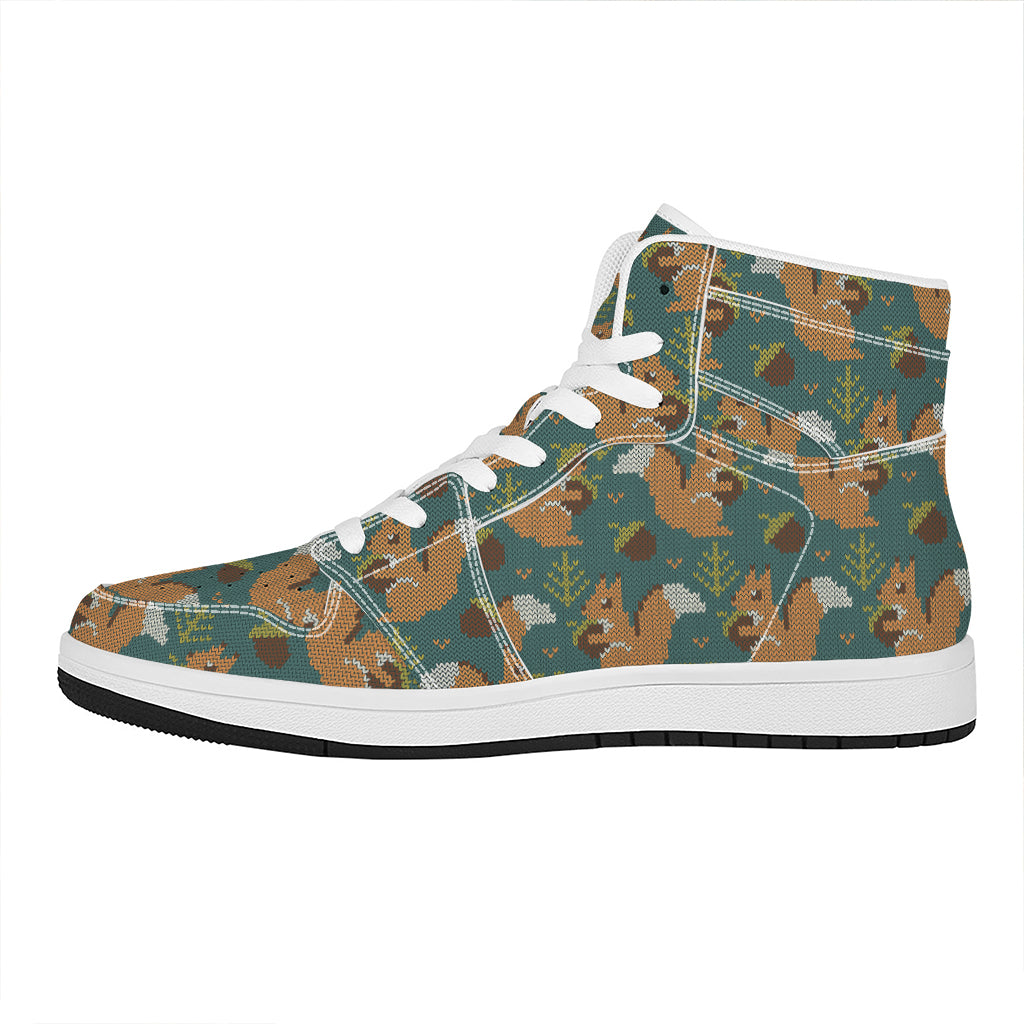 Squirrel Knitted Pattern Print High Top Leather Sneakers