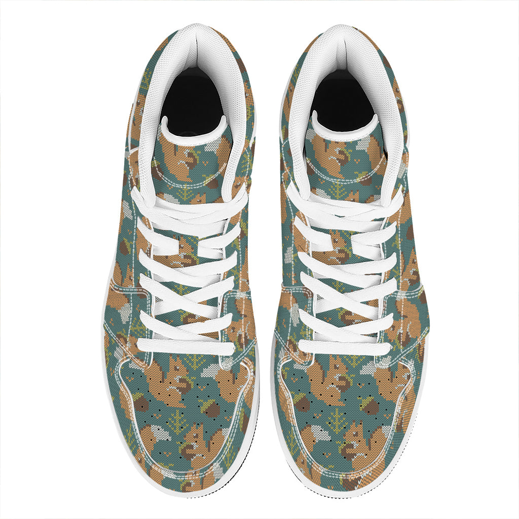 Squirrel Knitted Pattern Print High Top Leather Sneakers