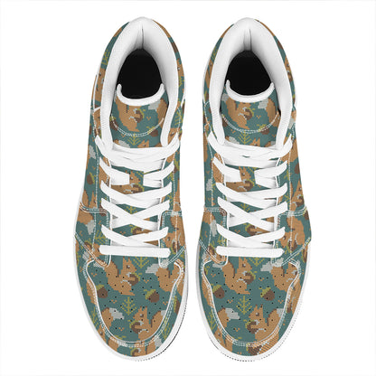 Squirrel Knitted Pattern Print High Top Leather Sneakers