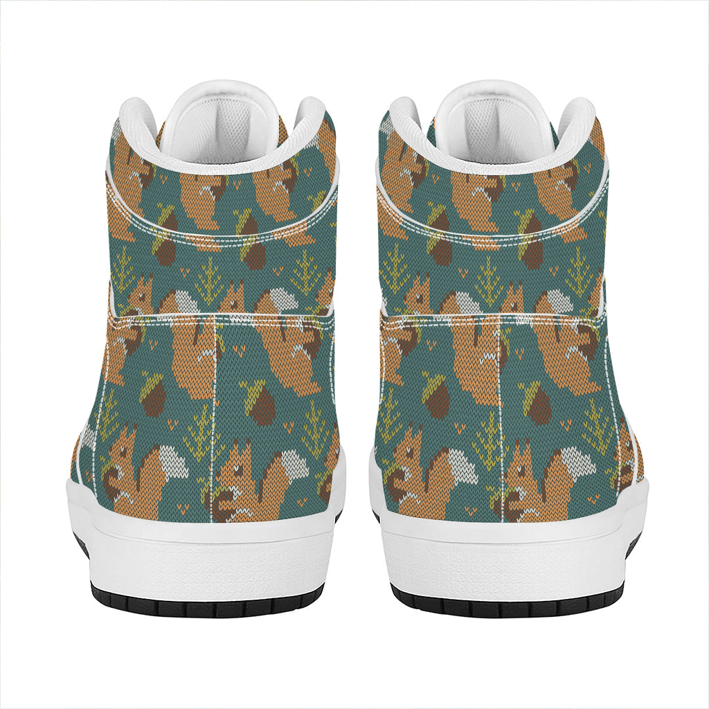 Squirrel Knitted Pattern Print High Top Leather Sneakers