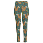 Squirrel Knitted Pattern Print High-Waisted Pocket Leggings