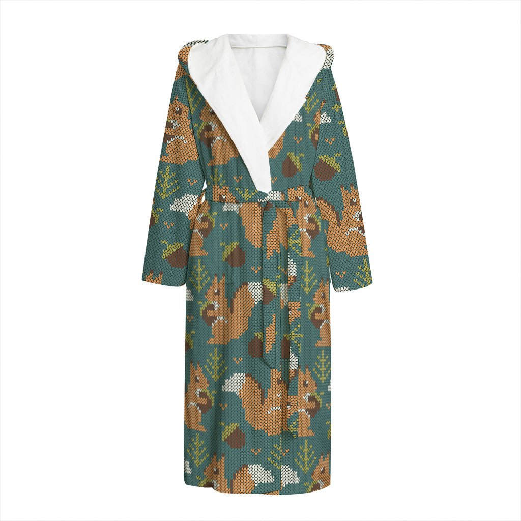 Squirrel Knitted Pattern Print Hooded Bathrobe