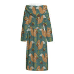 Squirrel Knitted Pattern Print Hooded Bathrobe