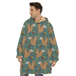 Squirrel Knitted Pattern Print Hoodie Blanket