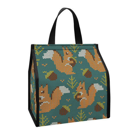 Squirrel Knitted Pattern Print Insulated Lunch Tote