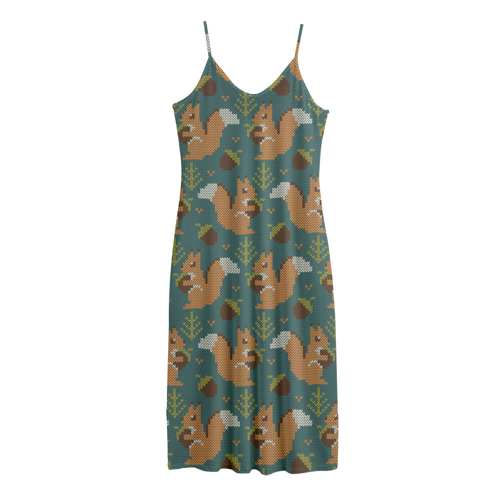 Squirrel Knitted Pattern Print Jersey Midi Cami Dress
