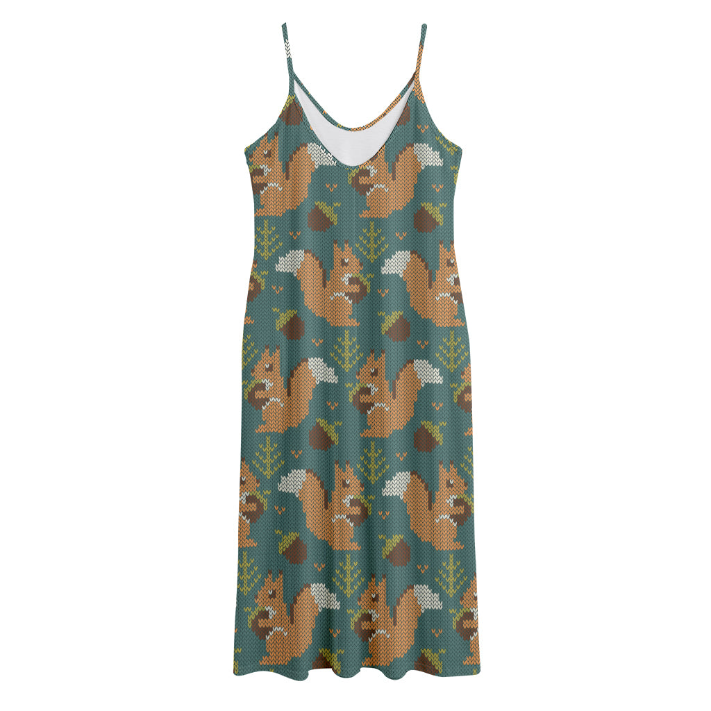 Squirrel Knitted Pattern Print Jersey Midi Cami Dress