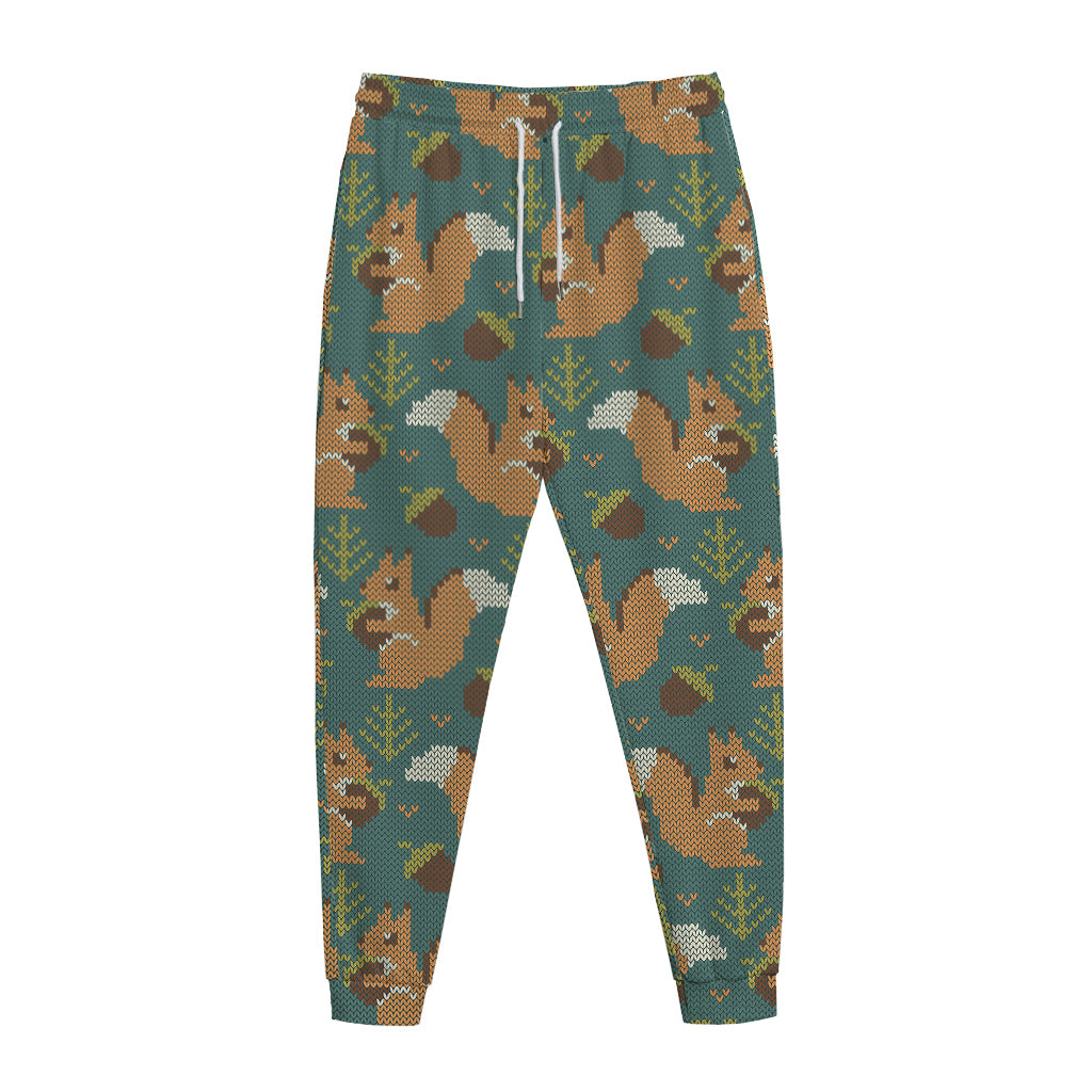 Squirrel Knitted Pattern Print Jogger Pants