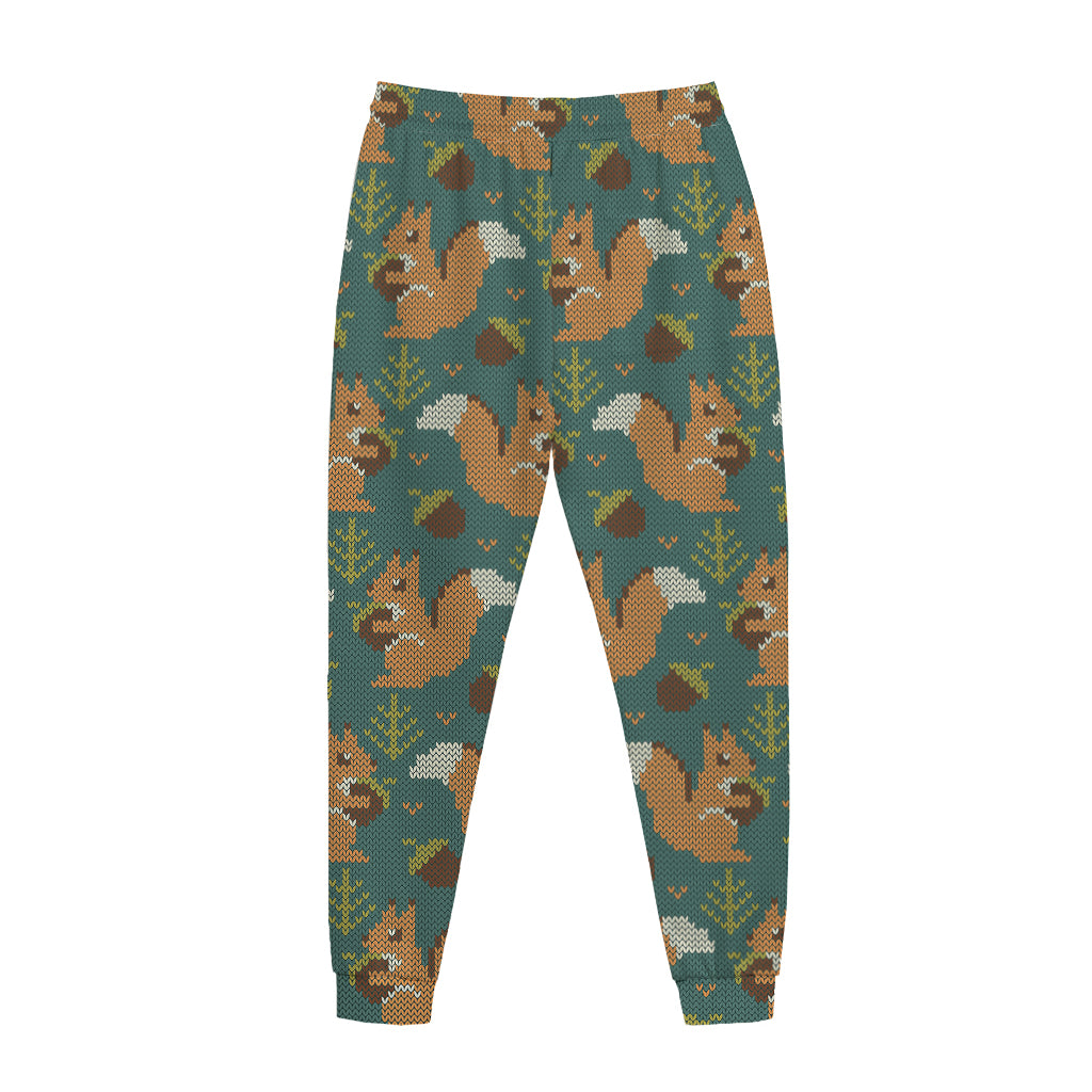 Squirrel Knitted Pattern Print Jogger Pants