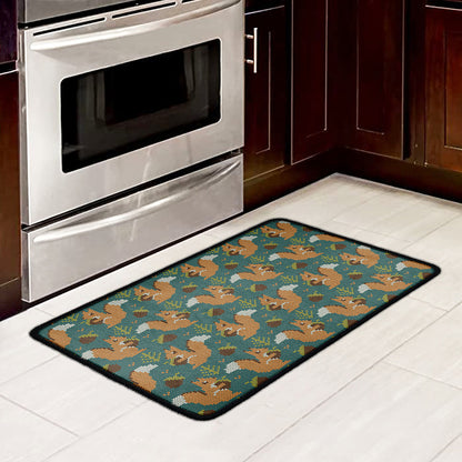 Squirrel Knitted Pattern Print Kitchen Mat