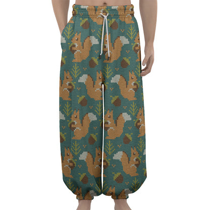 Squirrel Knitted Pattern Print Lantern Pants