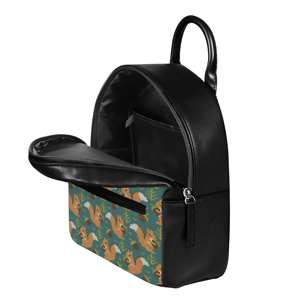 Squirrel Knitted Pattern Print Leather Backpack