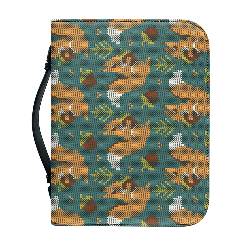 Squirrel Knitted Pattern Print Leather Bible Cover