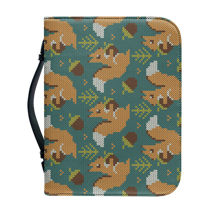 Squirrel Knitted Pattern Print Leather Bible Cover