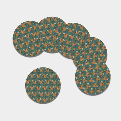 Squirrel Knitted Pattern Print Leather Coaster Set