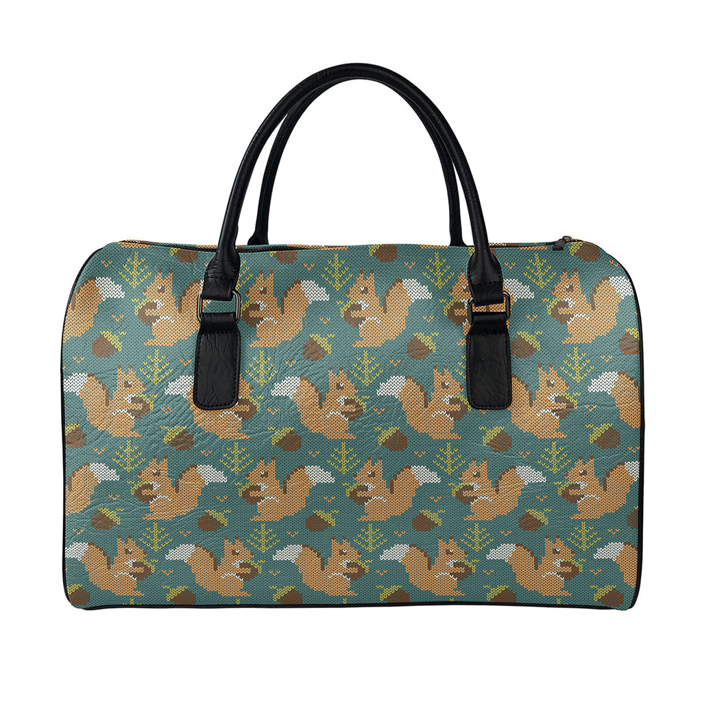 Squirrel Knitted Pattern Print Leather Duffle Bag